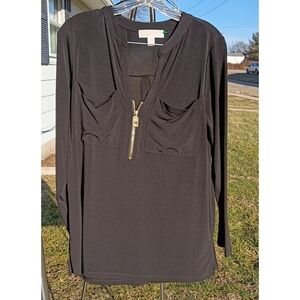 Michael Kors Black Long-Sleeve Zip-Neck Top